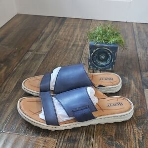Born Women's Dark Blue Leather Slide Sandals